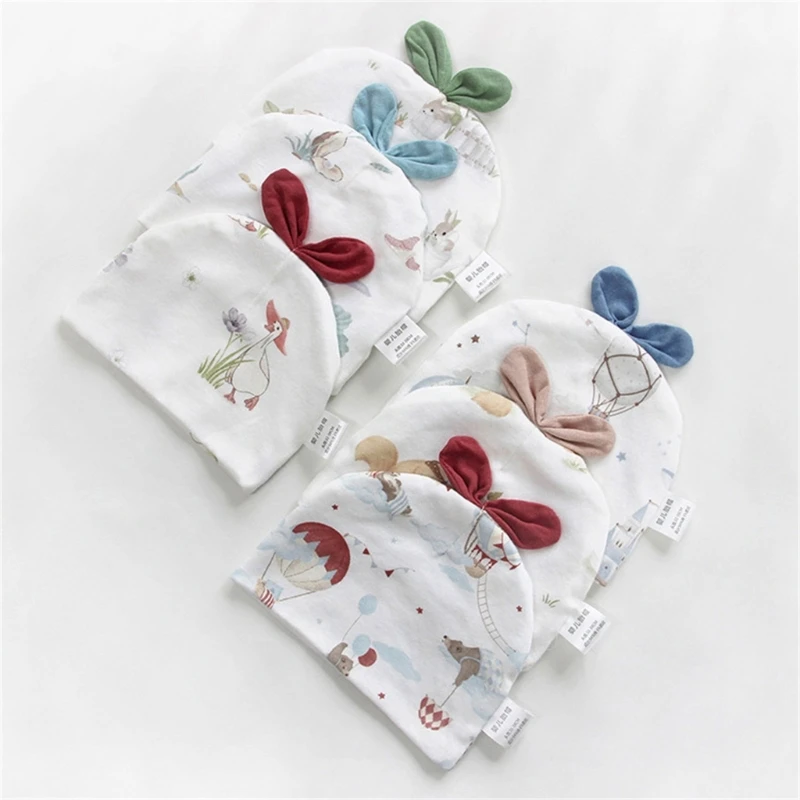 

Newborn Hospital Hat Cartoon Print Baby Cap for Boys Girls 0-3 Months Windproof Soft Breathable Warm Bonnet Hats