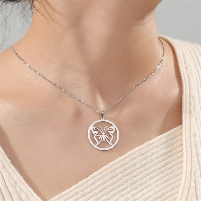 Edelstahl-Schmetterlingsanhänger-Halskette für Frauen, Schlüsselbeinkette, Choker-Halskette, Hochzeit, Beste Freundin Schmuck, Collares Aesthet – Detail 24