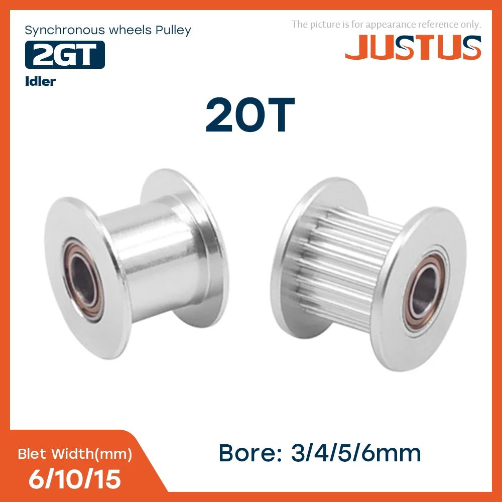 GT2 2GT 20 Teeth Synchronous Timing Idler Pulley Bore 3/4/5/6mm With Bearing For 6/10/15mm Belt 3D Printer Accessories 3d printer accessories timing belt pulley fixed pulley timing pulley belt pulley