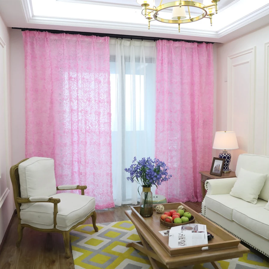 White Lace 3D Rose Curtains Voile Window Screens for Marriage Pastoral Korean Creative Living Room Bedroom sheer curtains lace curtains