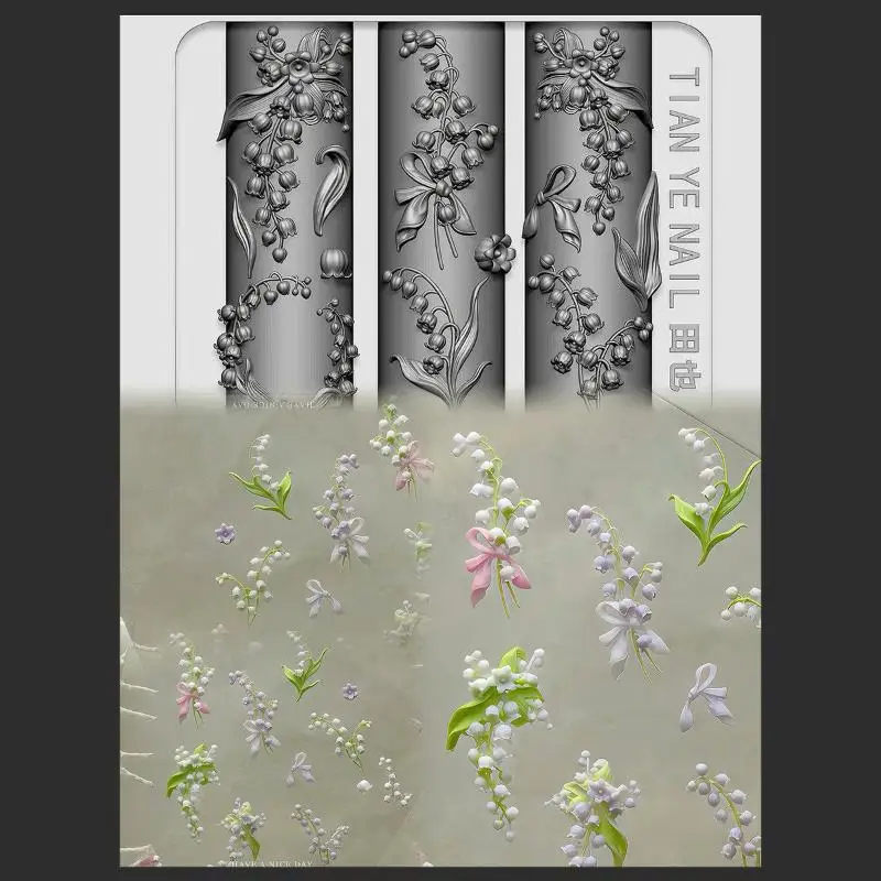 새로운 꽃 시리즈 3D 곡선 네일 몰드 은방울꽃 연꽃 DIY 고투명 네일 템플릿 네일 몰드 아트 데코