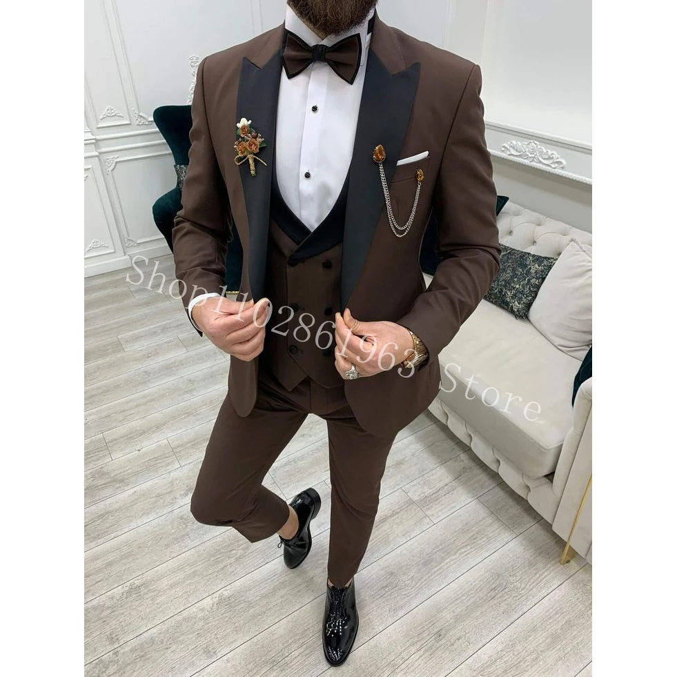 2023 New Arrival Wedding Suits For Men Slim Fit 3 Pieces Formal Groomsmen Wedding Tuxedos Blazer+Vest+Pants Costume Homme