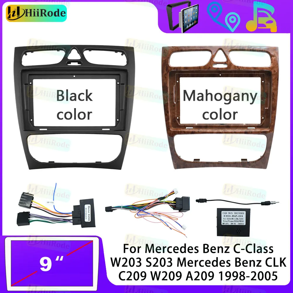 Hiirode voiture Android Radio stéréo lecteur cadre Fascia pour Mercedes Benz classe C G CLK C209 W203 S203 W463 panneau cordon d'alimentation Canbus