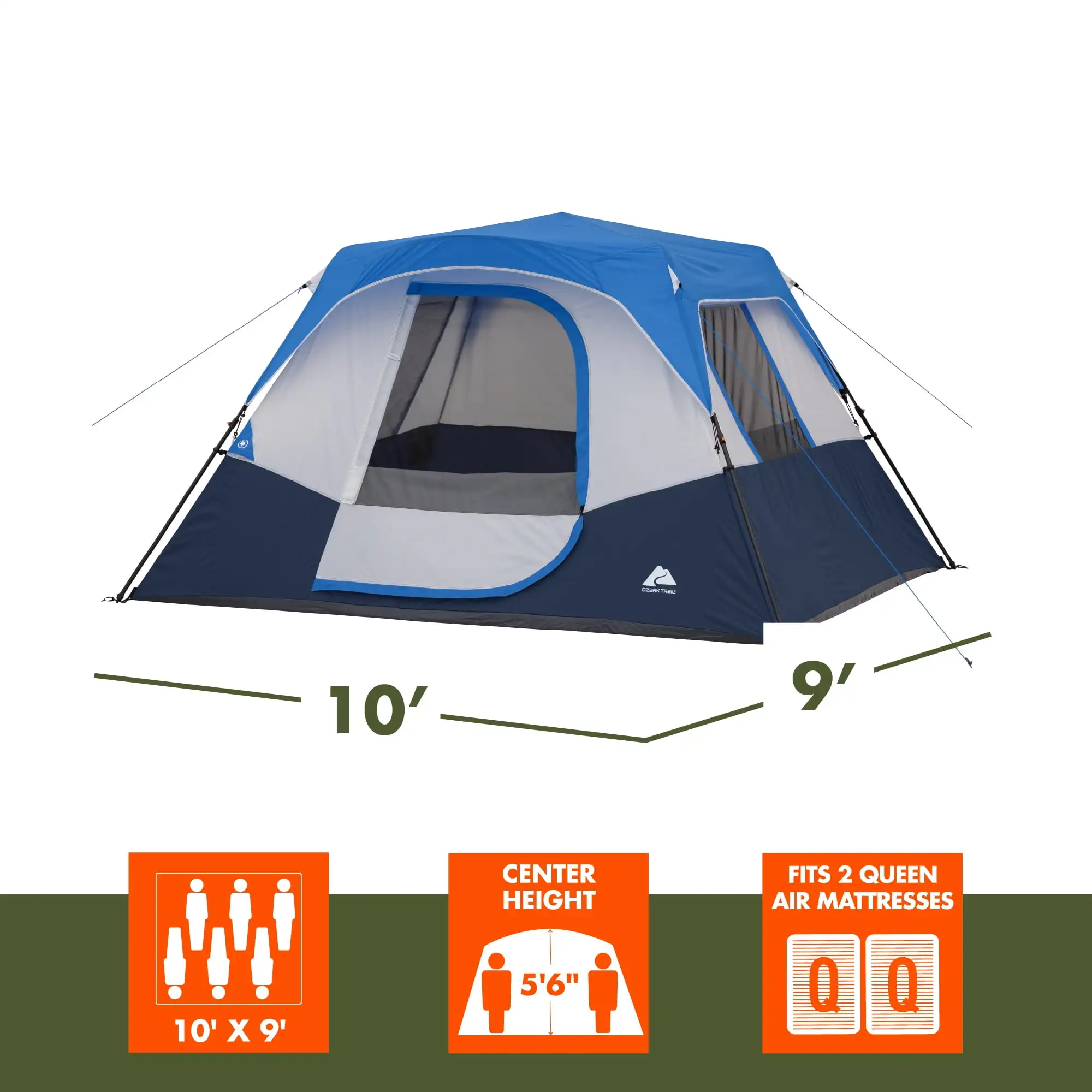 10’ x 9' 6-Person Instant Cabin Tent with LED Lighted Hub 6