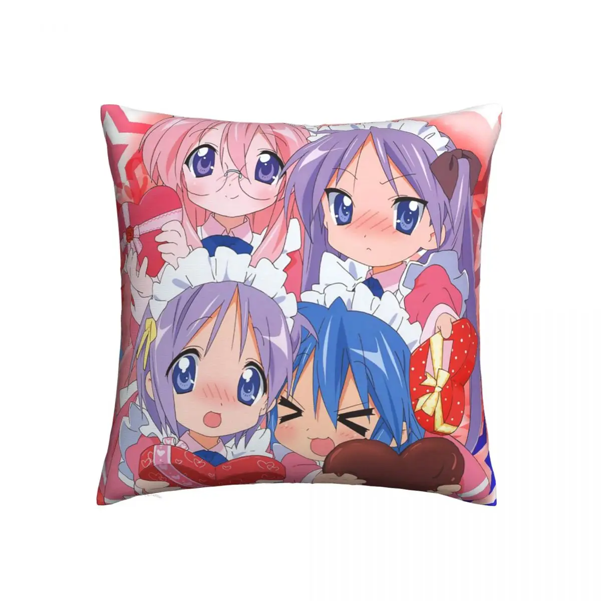 

Kawaii Cute Lucky Star Pillow Case Anime Konata Izumi Miyuki Kagami Cushion Cover Custom Polyester Pillowcase for Car 18"x18"