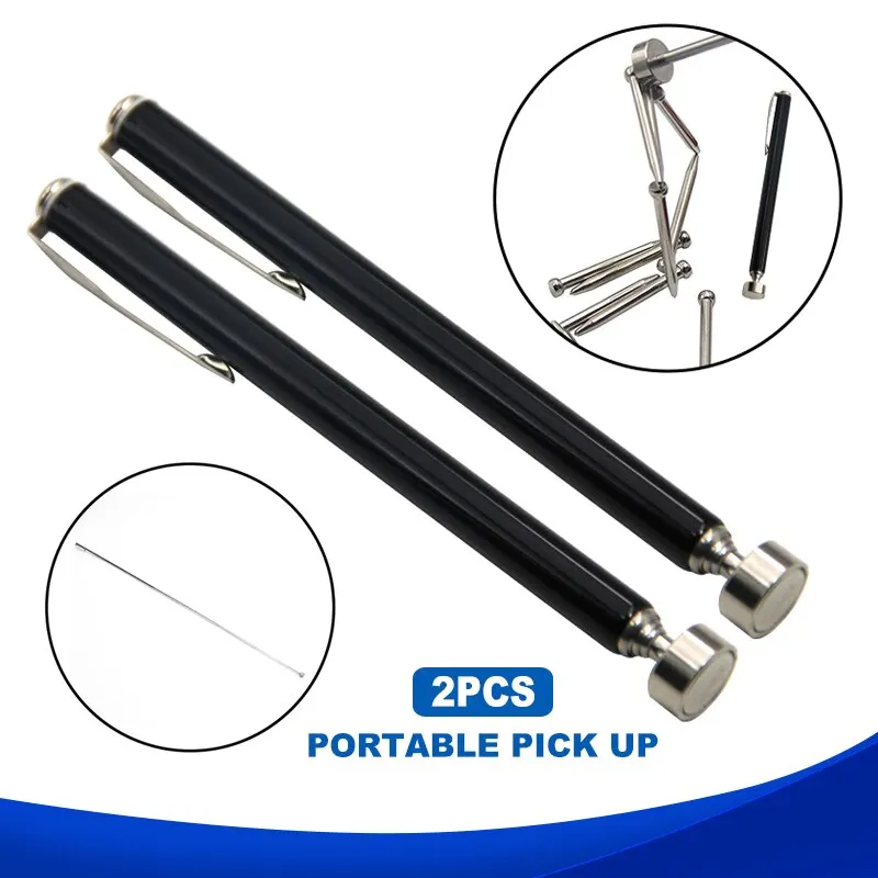 Magnetic Retractable Pickup 2pc 5 Pound Iron Rod Portable Multifunctional Extractor Pen Clip Automotive Repair Tool