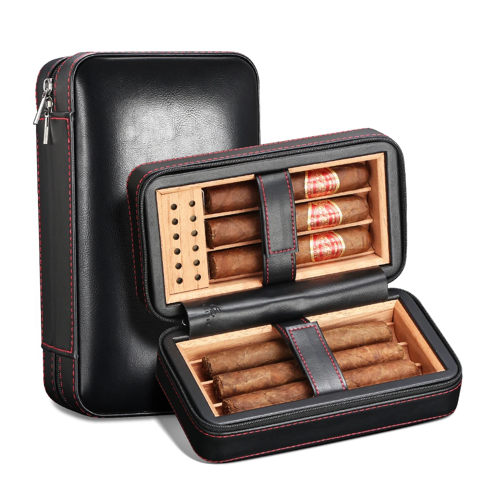 CIGARLOONG Cigar Humidor Set Portable Leather Cigar Case Box With Cigar Cutter And Windproof