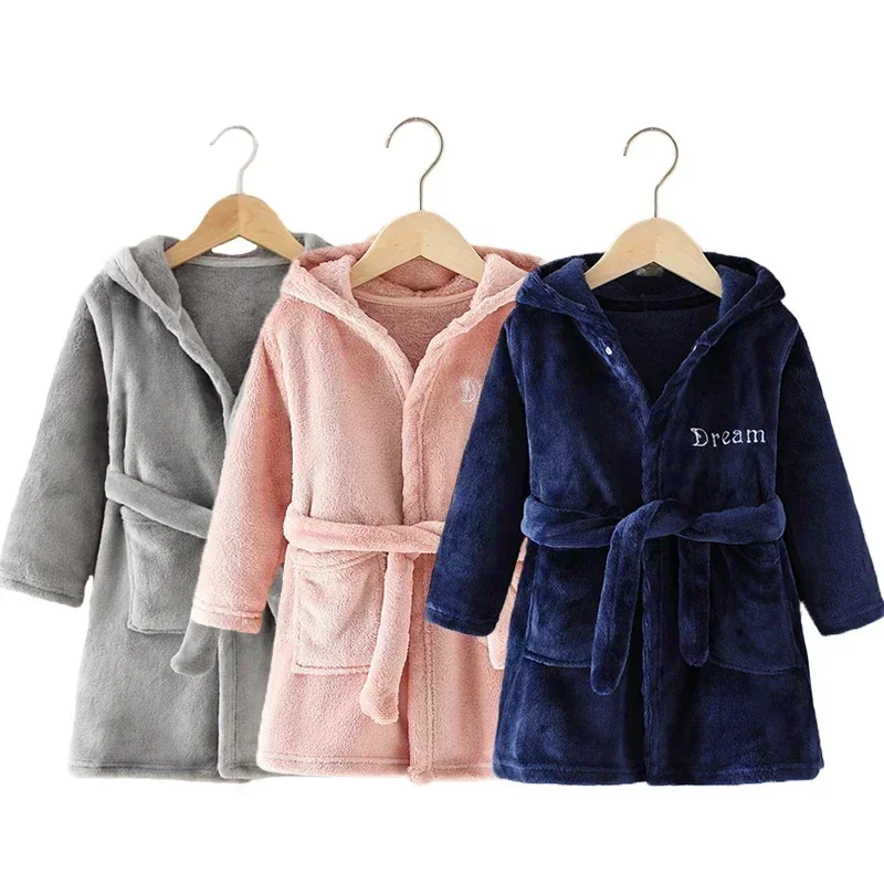 Children Bath Robes Flannel Winter Kids Sleepwear Robe Infant Pijamas Nightgown For Boys Girls Pajamas 2 4 5 6Years Baby Clothes