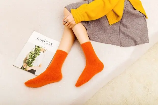 bed socks for women Autumn Winter Women's Thick Candy Color Angora Wool Socks.Ladies Soft Warm Long-haired Rabbit Wool Short Socks Basic Sox Hosen black ankle socks