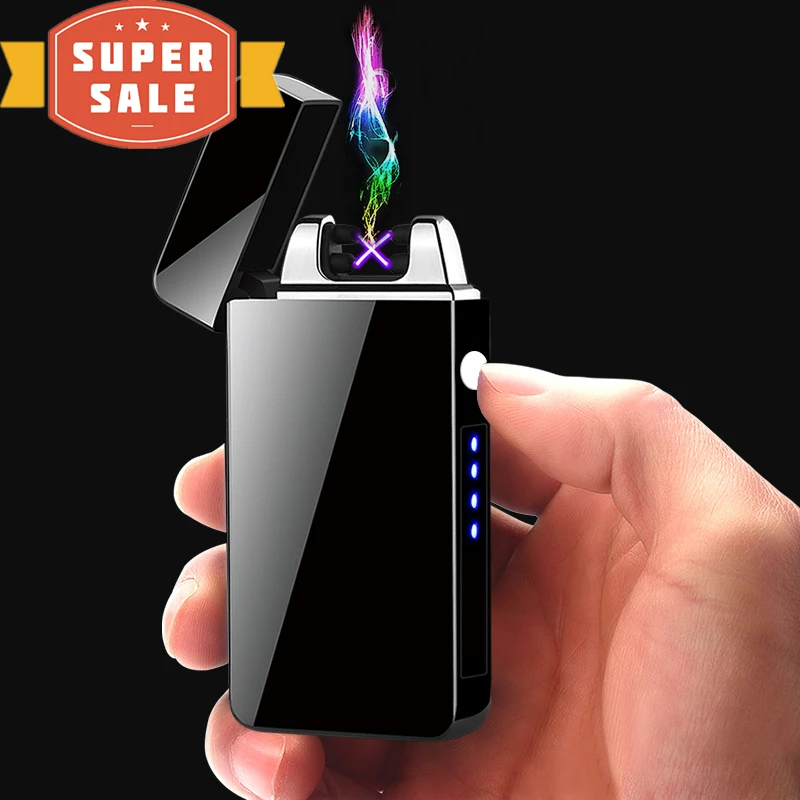 Dual Arc Windproof Flameless Lighter with LED power display USB Touch