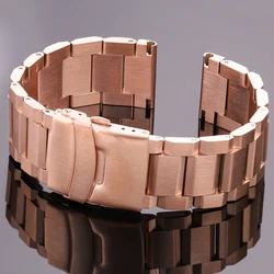 Premium Brushed Stainless Steel Unisex Watch Strap with Safety Clasp in Black or Silver Finish - 22mm (Rose Gold)
