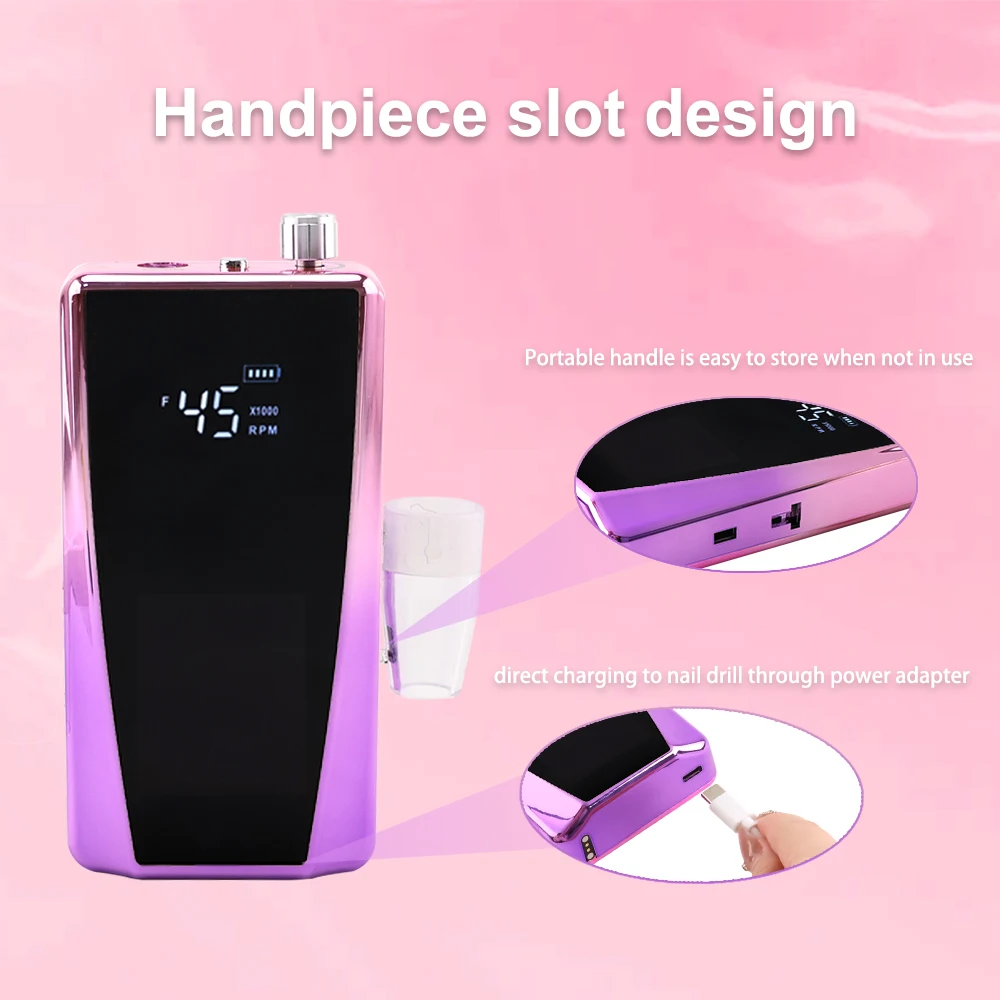 45000RPM Gradient Purple Rechargeable Nail Drill Portable Cordless Electric Nail Drill Machine  Manicure 85w with Desktop Clock 5