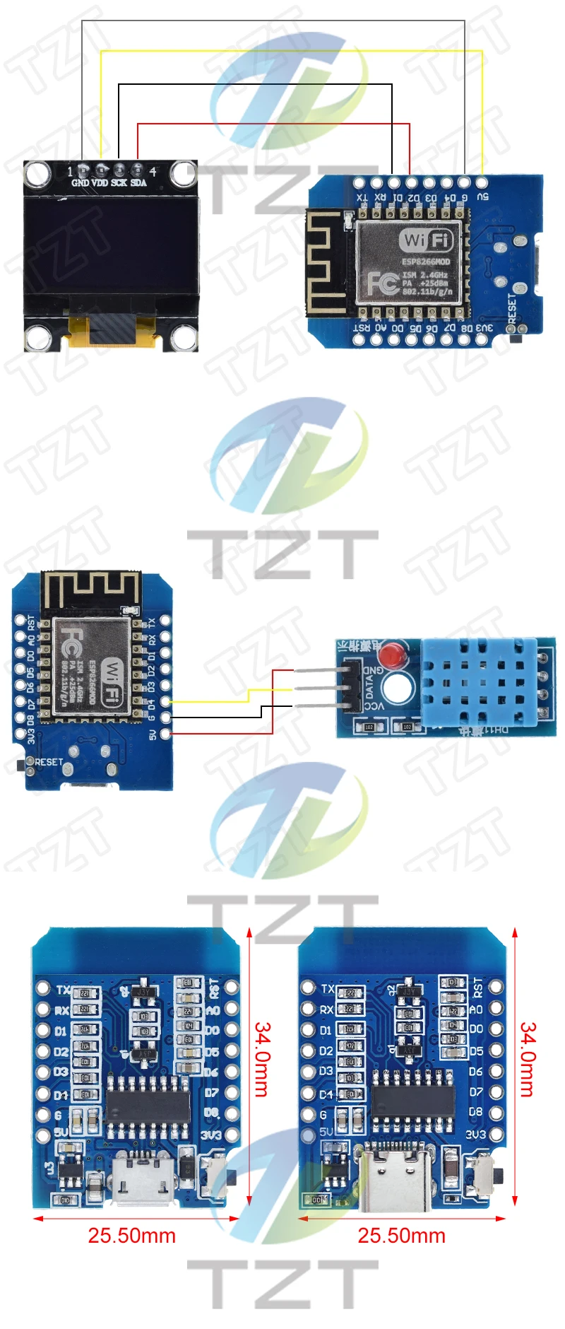 Макетная плата TZT Wemos D1 Mini TYPE-C/MICRO USB ESP8266 ESP-12F ...
