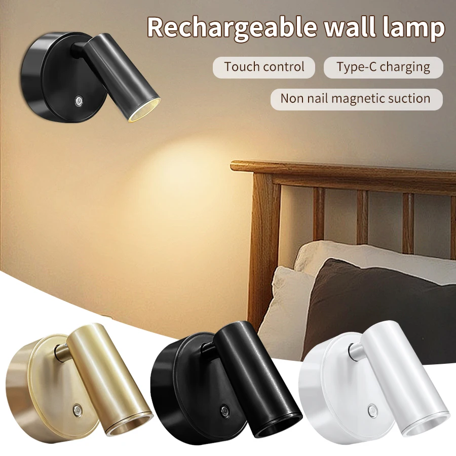 Projecteur LED Rechargeable USB, applique murale magnétique sans fil, capteur tactile, gradation, 3 couleurs, pour porte d'armoire, chambre à coucher