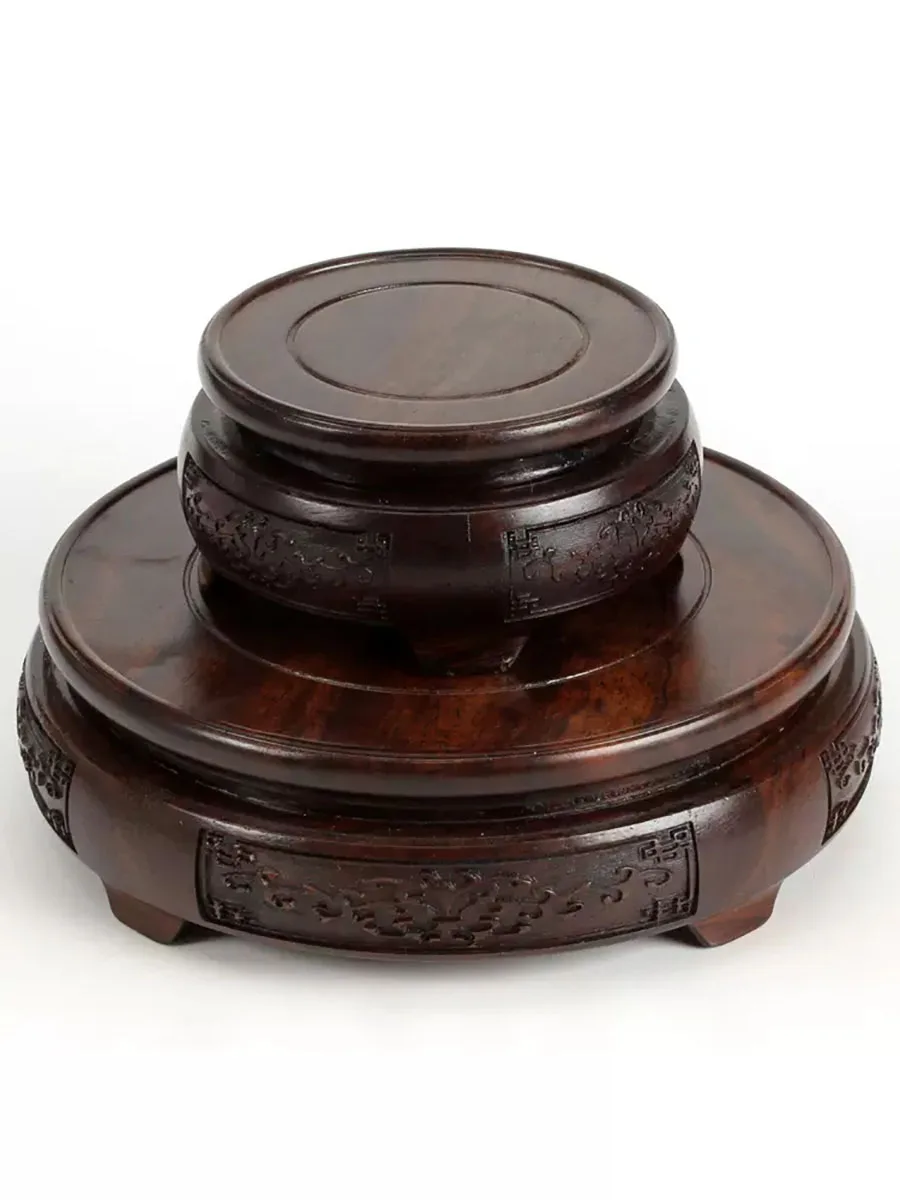 Ebony Carved Base with Flower Pattern, Solid Wood, Flower Vases, Stone, Jade Teapot, Aquarium Base, Craftwork
