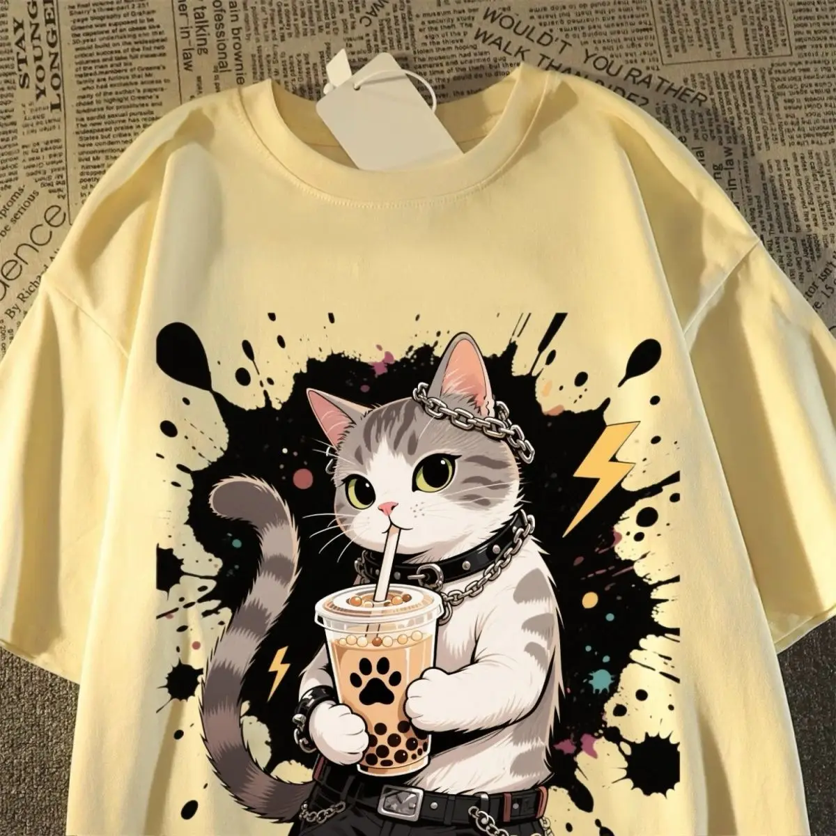 T-shirtand Womens Summer New Drag Cool Kitten Print T-shirt American Student Short-sleeved Top Trendy 5