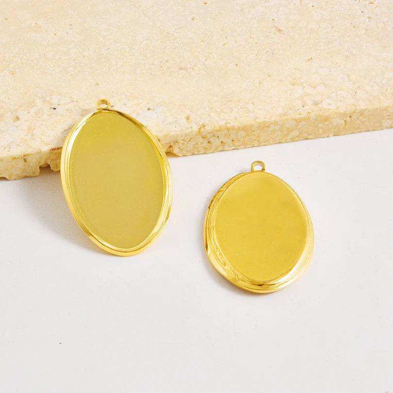 5 Stück Goldfarbe Blank Cabochon Basisfassung Charm Rechteck Quadratisch Geometrisch Edelstahl Anhänger für Schmuckherstellung Zubehör – Detail 3
