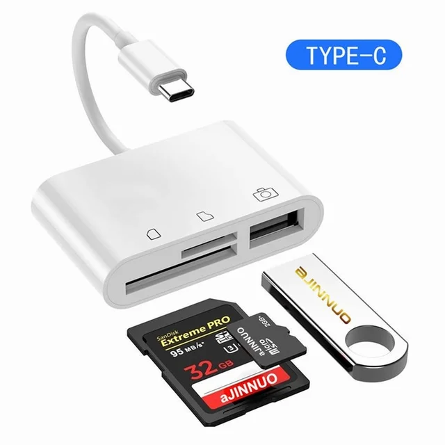 3 인 1 멀티 포트 허브 컨버터 타입-c/라이트닝-USB A OTG 어댑터, TF SD 메모리 카드 리더기, 아이폰 안드로이드 및 노트북용