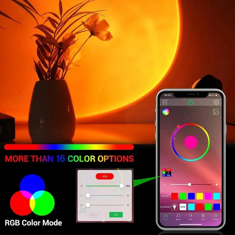 Intelligent LED Rainbow Sunset Projection Light Bar Coffee Shop Home Living Room Bedroom Background Wall Atmosphere Lighting 3