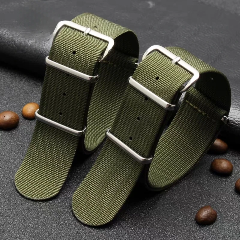 Nylon Watch Strap with Lockstitch Border, 20mm/22mm, NATO Style Bracelet