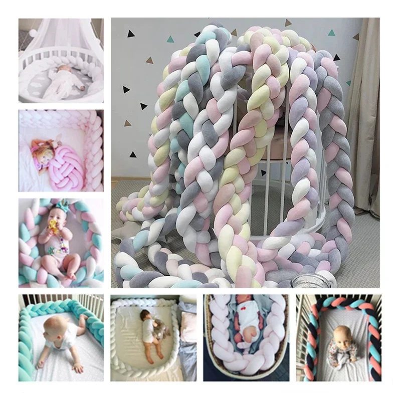 1.5M Crib Surround Cushion Woven Knot Pillow Baby Mattress Protective Pad Baby Bedding Set crib bumper
