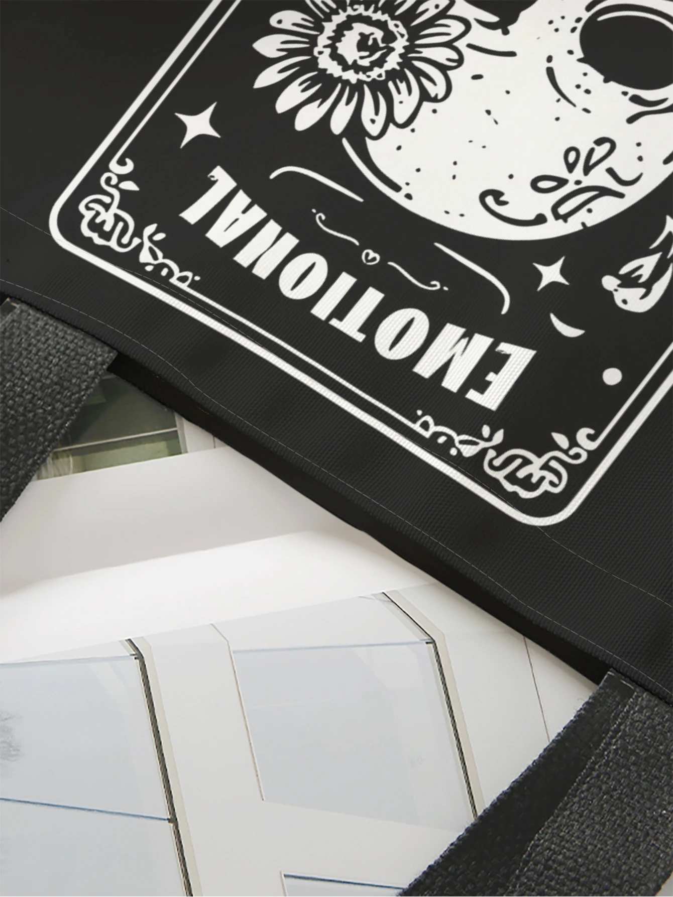 1pc,vintage Harley pattern handbag, reusable fashionable handbag, multifunctional handbag, printed canvas shopping bag