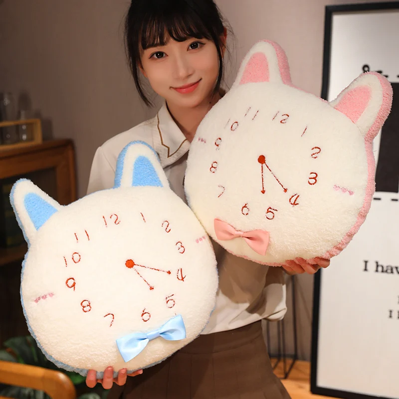 40cm Reversible Red Heart Plush Pillow with Legs Stuffed Blue Pink Cat Face Shaped Clock Flip Plushie Present 5