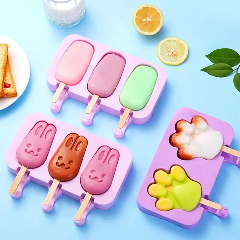 ice cream mold Silicone Ice Cream Mold Popsicle Siamese Molds Lid DIY Homemade Ice Lolly Cartoon Cute Image Handmade Kitchen Tools