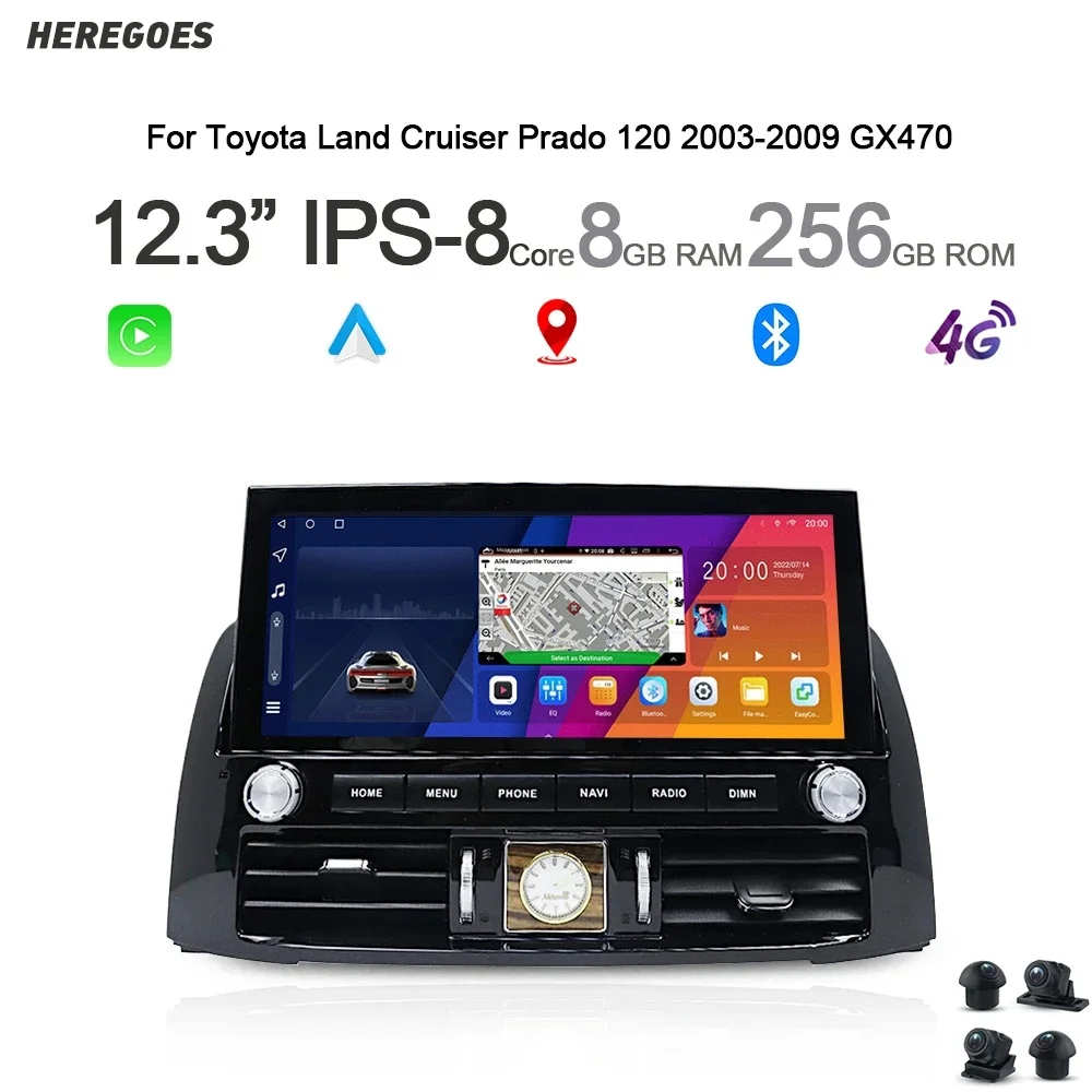 12.3 "qled 8 256GB Android 13 Autoradio GPS Multimedia-Player Navigation WiFi für Toyota Land Cruiser Prado 2002 2013-2017 gx470