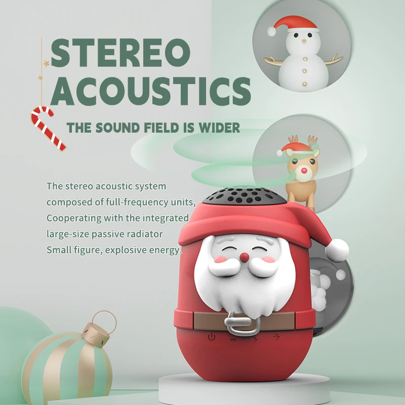 Cute Santa Claus Bluetooth Speaker Wireless TWS Stereo Bluetooth Soundbar IP65 Waterproof MP3 Music Player Support TF Card FM