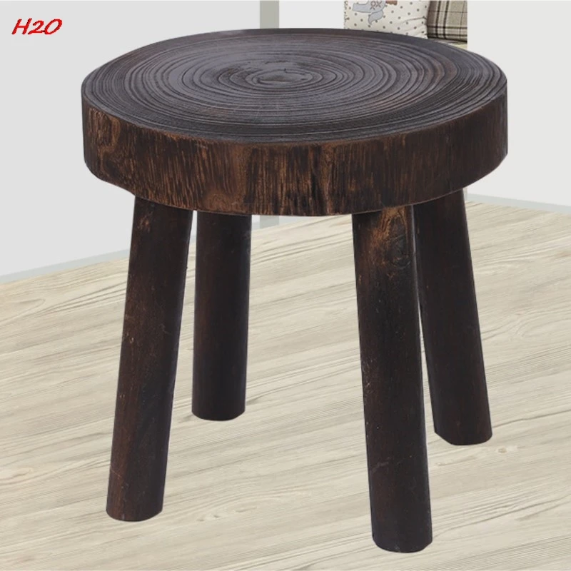 

H2O Solid Wood Small Round Stool Short Stool Small Chair Household Shoe-changing Stool New Chinese Footstool Hot New