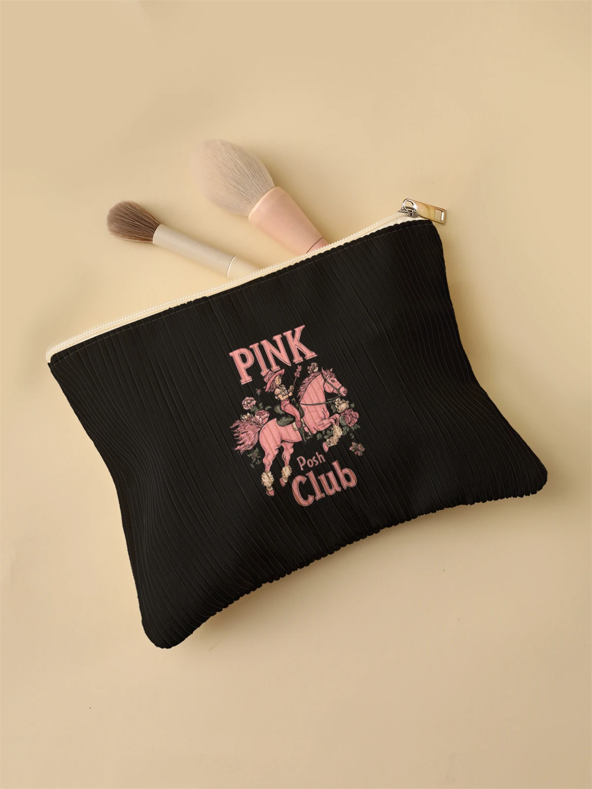 Women's Corduroy Travel Cosmetic Bag Portable Large Capacity Makeup Storage Organizer Zipper Clutch Purse Make up Bag