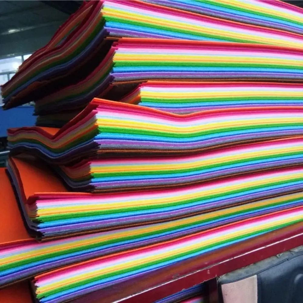 Colored felt squares stacked on top of each other