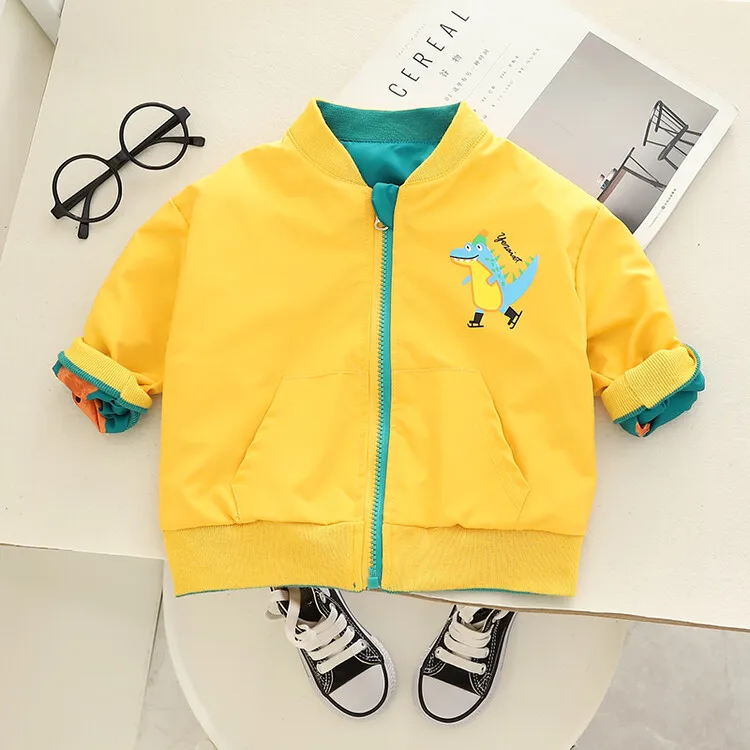 Kids Baby Boys Outerwears Spring Autumn Cartoon Bear Reversible Cotton Toddler Boys Coat Zipper Children Jacket