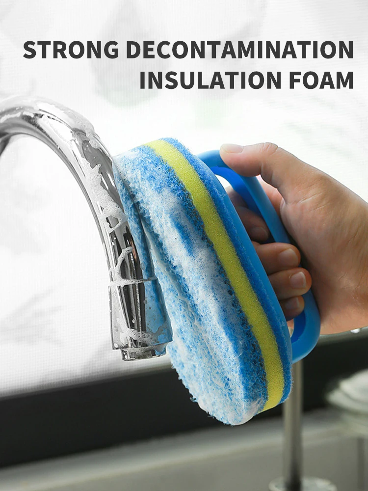 Escova de limpeza de esponja com alça, grande pote engrossado e escova de lavar louça, adequada para banheiro e cozinha escova de limpeza