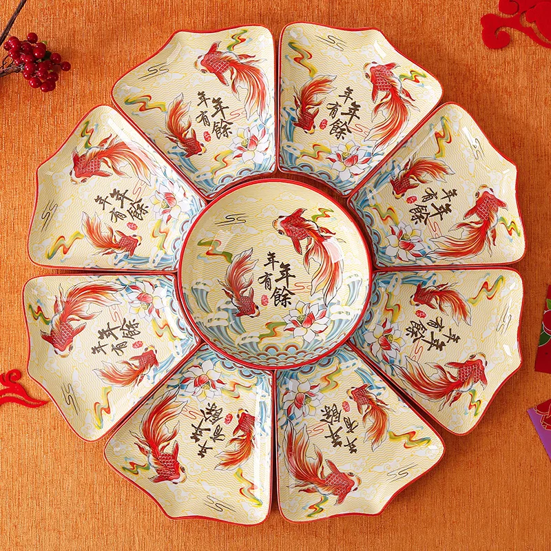 

Creative Platter Annual Fish Underglaze Porcelain Tableware Combination New Year's Eve Dinner Dinner round Table Plate