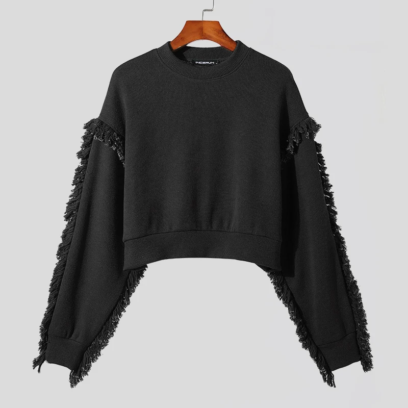 thumbnail image 1 of INCERUN Tops 2023 Estilo coreano Nuevo diseño de jersey para hombre Sudaderas sólidas que combinan con todo Suéteres de manga larga con borlas adornados S-5XL, 1 of 5