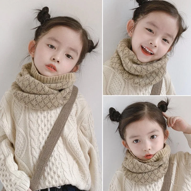 Fashion Diamond Grid Knitted Children's Scarf Winter Warm Windproof Cute Boys and Girls Neck Cover Scarves Clothing Accessories