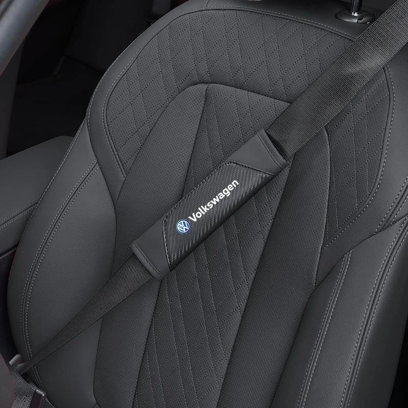 2Pcs Car Seat Belt Shoulder Cover Carbon Fiber Shoulder Neck Soft Pad For Volkswagen Jetta Golf Passat GTI Tiguan Atlas Eos