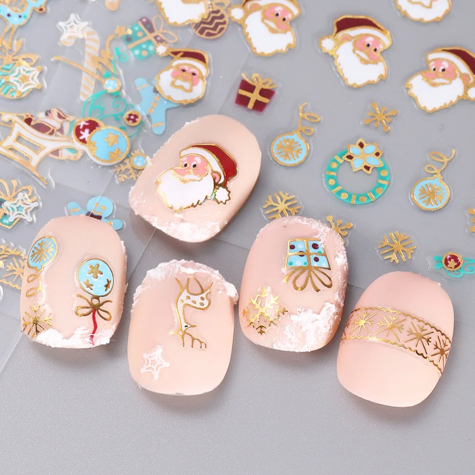 

1pcs 3D Christmas Nail Stickers and Decals Self-Adhesive Sliders Santa Elk Alphabet Nail Art Design Manicure Decoration