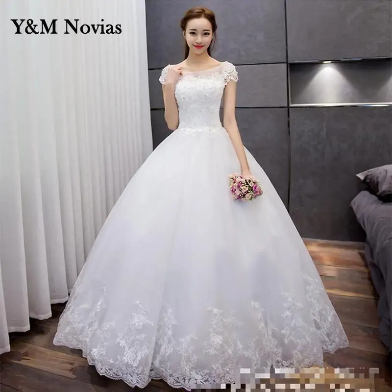 New White Ivory Elegant Ball Gown O Neck Wedding Dresses For Brides Lace Ball Gowns Sweet With Lace Plus Size Vestidos De Novia