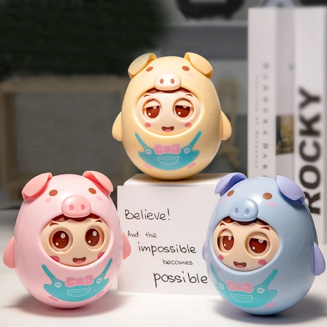 Blinking piggy tumbler baby toy 0-3 years old musical hand rattle 3-6-8-12 months early education educational toys 2