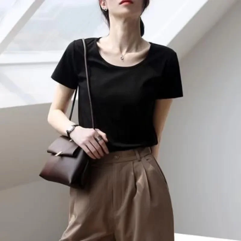 

White short-sleeved T-shirt women in 2022 new women's summer half-sleeved round collar with blouse U-collar woman GRAY22