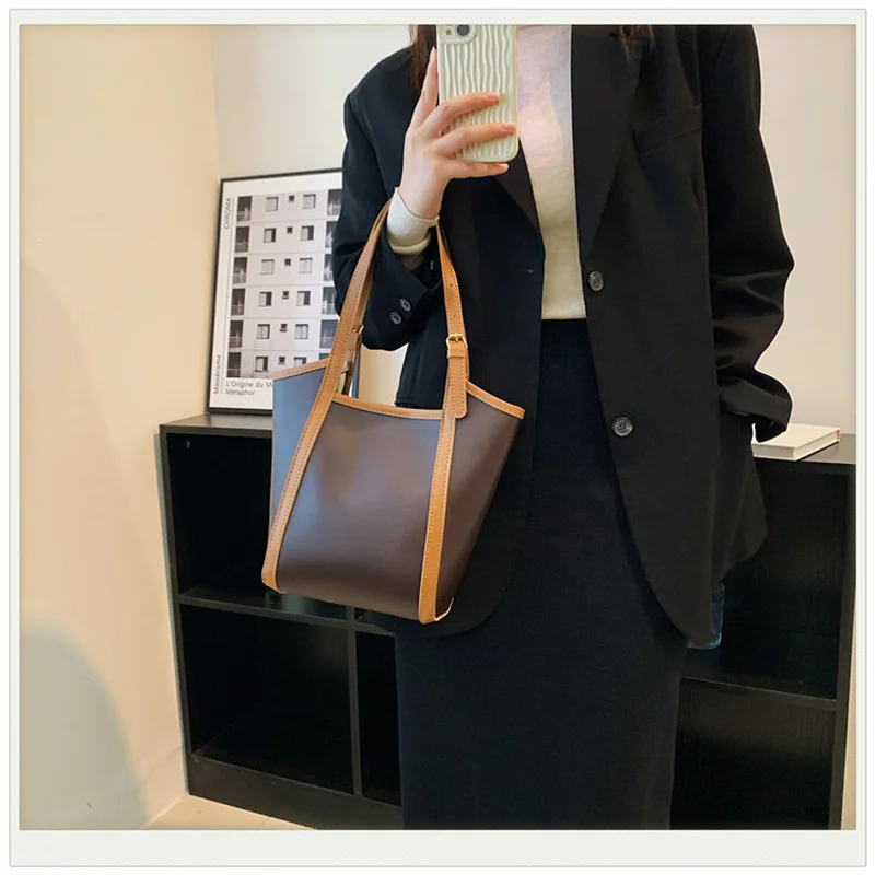 

New Small Leather Women's Bag Tote Bag Green Small Fresh Bucket Bag Handbag Single Shoulder Bag Underarm Bag