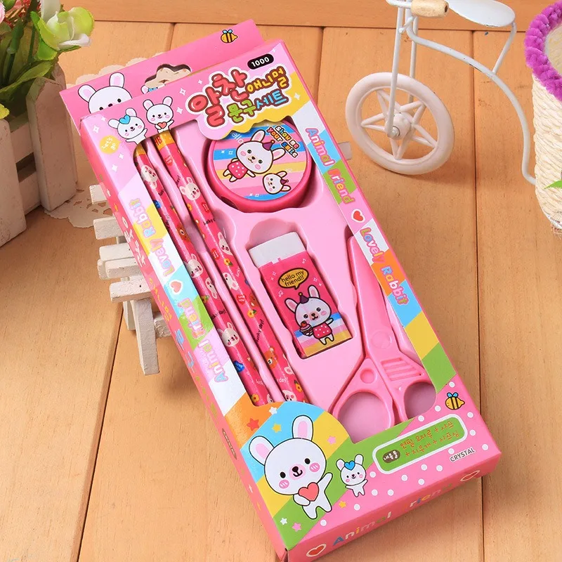 Creative Children Stationery Set Cartoon Pencil Sharpener Eraser Note Book Ruler Pencil Kawaii School Supplies Gifts