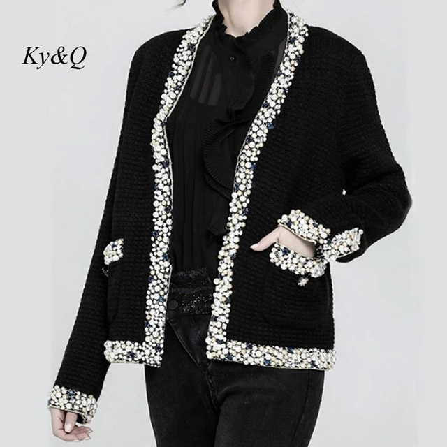 Autumn 2022 Women New Heavy Industry Design Studded Diamond Wool Knitted  Coat Black Long Sleeve Single Breasted Cardigan Sweater - Cardigan -  AliExpress