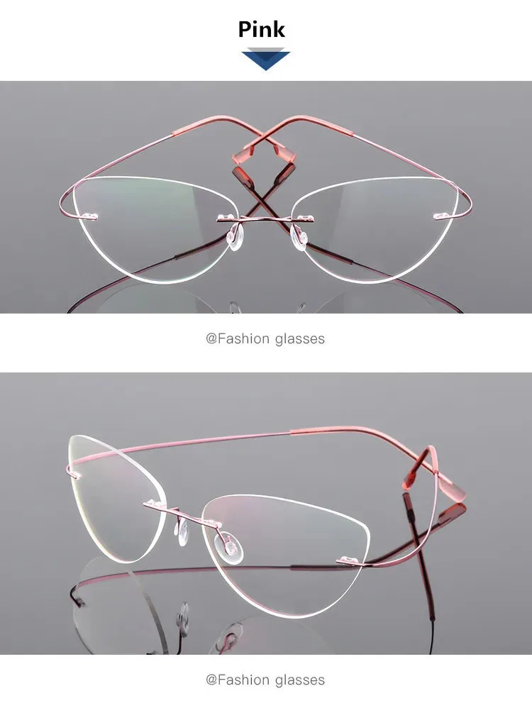 Women's Titanium Alloy Rimless Cat Eye Blue Light Blocking Reading Glasses