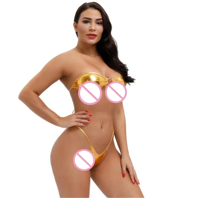 Women's Three Point Erotic Lingerie Set Lace Up Bra String Thong Strapless Set Sexy Porno Lingerie