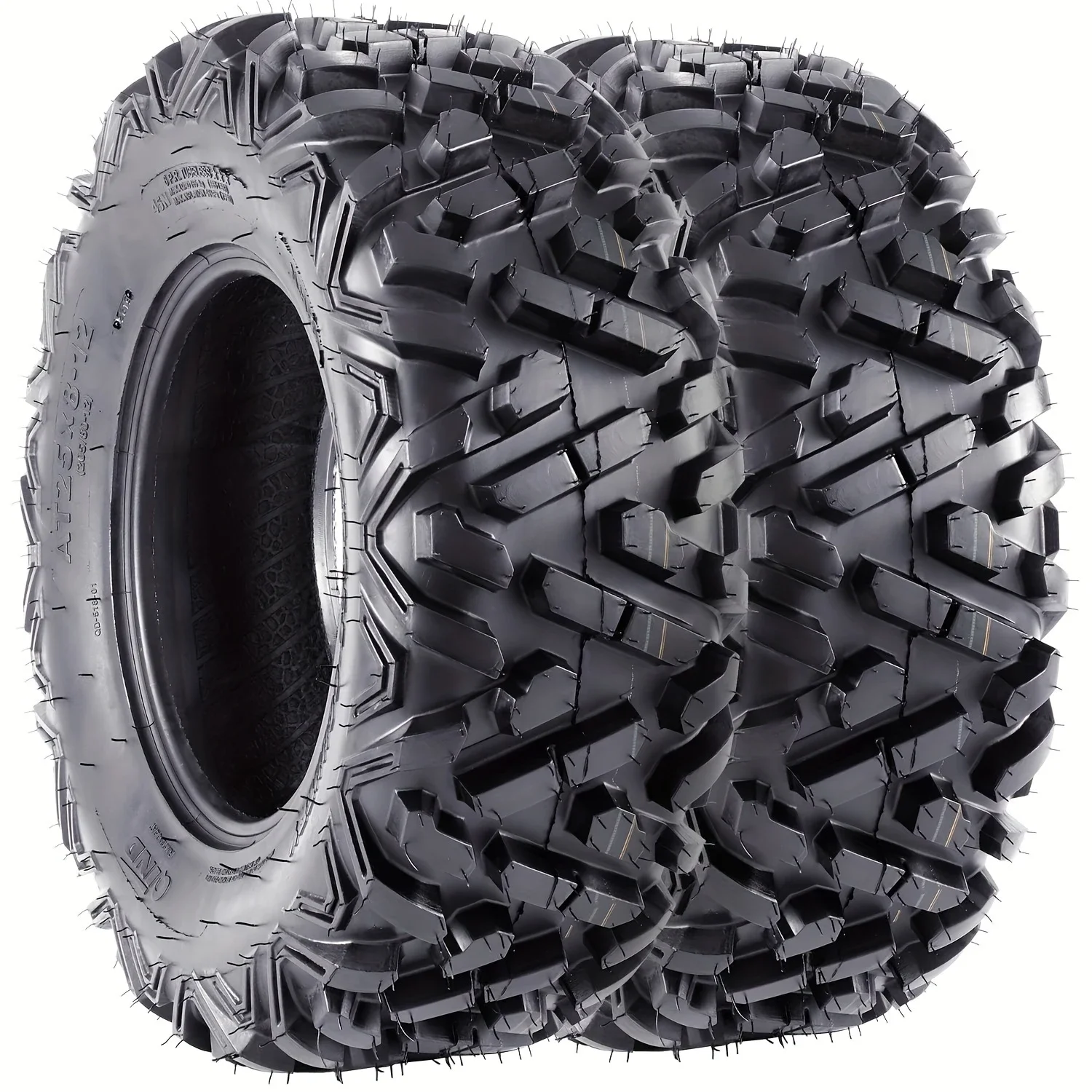 

Enhanced Traction 6-Ply Reinforced Heavy-Duty 25x10-12 ATV Mud Tires for UTV/SxS - All-Terrain Grip and Durability - Set of 2 Pi