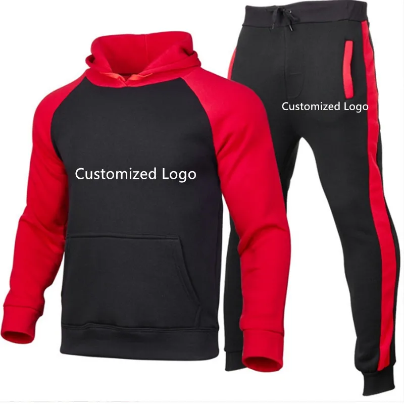 Fashion Men Customized Trendy Brand Logo Hoodies Triple Patchwork color matching Spring New Men Long Sleeve Hoodies Set Tops